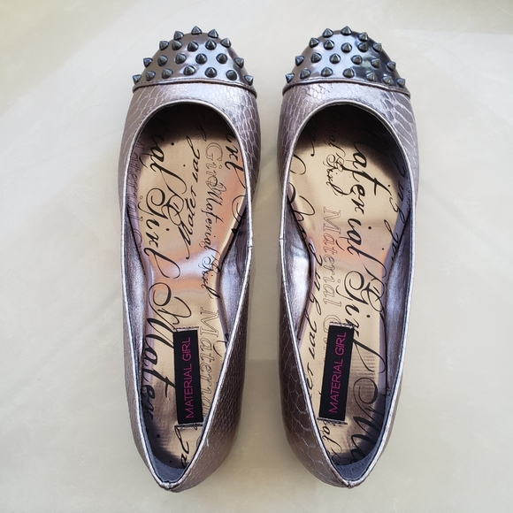 Material Girl Studded Ballet Flats Size 8.5 EMO Steampunk Gunmetal & Silver NWT - Picture 2 of 8